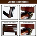 3-Step Ladder Stool, Wooden Folding Step Stool for Home & Kitchen, Solid Pine with Non-Slip Steps & Anti-Scratch Shoe Covers, 337lb Weight Capacity, Space-Saving, No Assembly Required (Walnut)