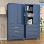 SteeLoong 75" Kitchen Pantry Cabinet with 3 Drawer,Metal Storage Cabinets with Doors and 2 Adjustable Shelves,Blue Kitchen Cabinet with 2 Gold Handles,Food Cupboard for Livingroom,Pantry, Bathroom