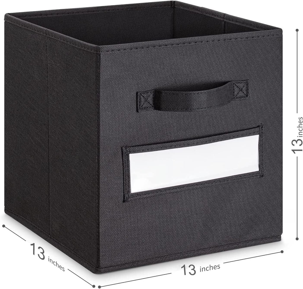 13x13x13 storage cube bins (Set of 10) Fabric storage cubes with 10 Labels Window Cards & a Pen, storage cubes 13x13, Collapsible 13 inch cube storage bins, Cubby Organizer Boxes, Black