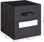 13x13x13 storage cube bins (Set of 10) Fabric storage cubes with 10 Labels Window Cards & a Pen, storage cubes 13x13, Collapsible 13 inch cube storage bins, Cubby Organizer Boxes, Black