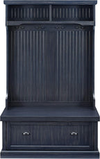 Crosley Seaside Hall Tree Entryway Bench Coat Rack Shoe Cabinet and Kitchen Pantry Cabinet Distressed Navy