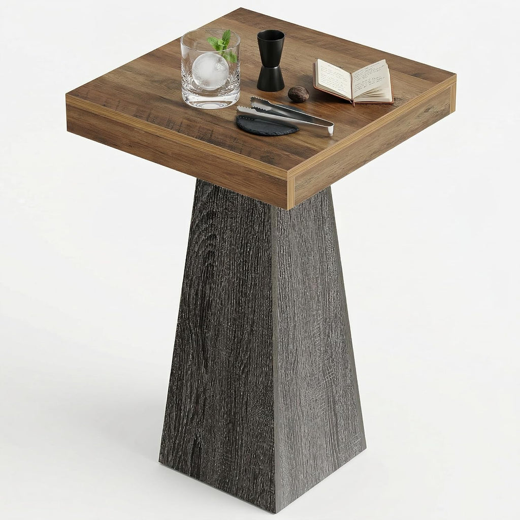 Tribesigns Square Bar Table, 39.37" H Industrial High Top Pub Table with Tapered Base, Wood Compact Bistro Table for Home Bar, Kitchen, Small Space, Brown & Gray