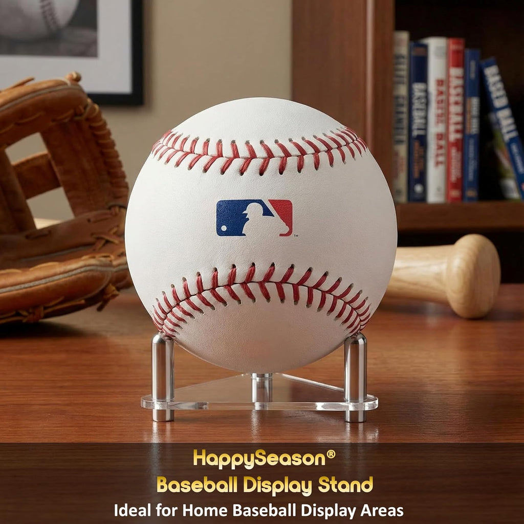 Happyseason 6-Pack Baseball Holders for Display, Clear Acrylic Ball Stand for Autographed Baseballs, Softballs, Tennis & Billiard Balls, Minimalist Rack with Stainless Steel Rods (Easy Assembly)