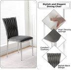 Velvet Dining Chairs Set of 4, Modern Woven Kitchen Chairs with Silver Metal Legs, Upholstered Cushion with High Back, Dirt Resistance, Easy to Install, for Living Room, Dining Room - Dark Grey