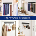 2 Pack Belt Hanger Wall Mount, Large Capacity Tie and Belt Organizer for Wall with 24 180°Rotating Non Slip Hooks, Heavy-Duty Wooden Tie Rack Space Saving Closet Organizers and Storage, Black