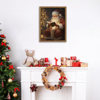 Framed Santa Christmas Wall Art, Vintage Santa Claus Reading Canvas Paintings, Christmas Print, Rustic Winter Holidays Decor, Farmhouse Christmas Pictures Wall Decor – 12x16in