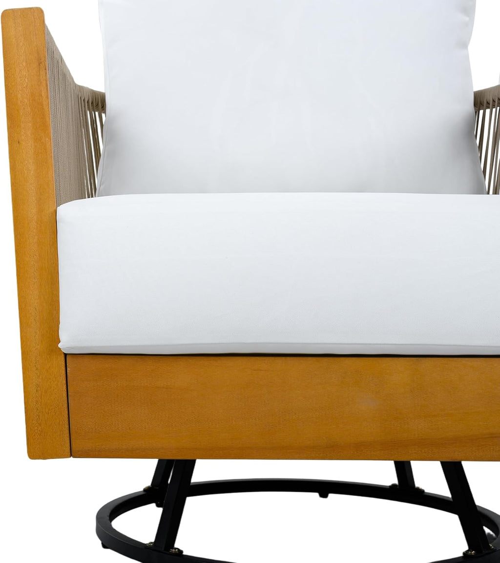 Garden Swivel Chair, Natural Acacia Wood with Handwoven Rope Design, Beige