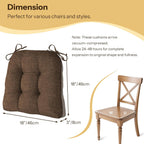Chair Cushions for Dining Chairs 2 Pack, 18"x18"x3", Coffee | Non-Slip, Tufted, with Ties, Textured, Comfortable, for Kitchen, Dining Room, Home Offices, Living Room, Bars, Indoor