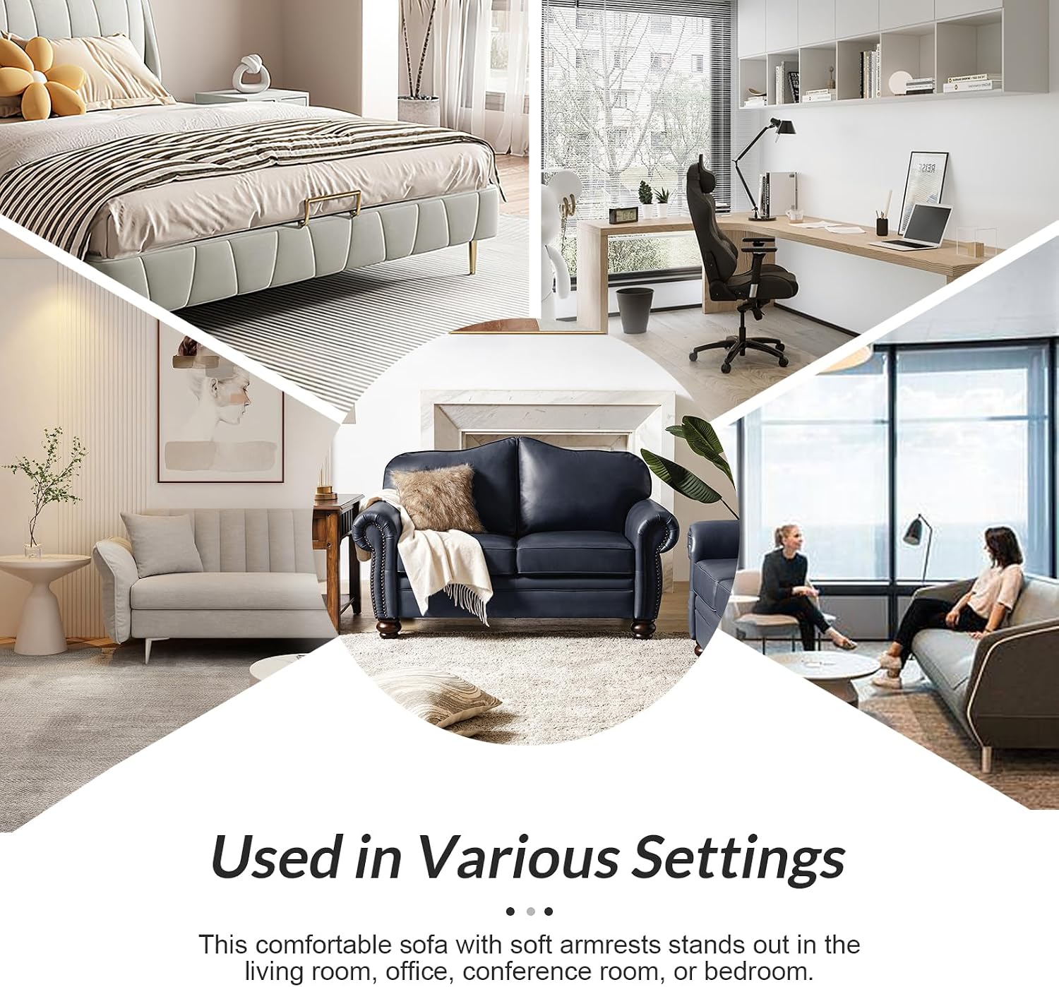 60" Wide Genuine Leather Chesterfield Loveseat, 2 Seat Leather Sofa with Rolled Arms, Nailhead Trim for Living Room Furniture, Easy Assembly – Navy