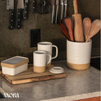 Mora Ceramic Kitchen Utensil Holder - Wooden Spoon & Spatula Crock for Countertop, Modern Farmhouse Home Decor, Extra Large 7.3" Cooking Organizer for Stove Top and Counter - Heavy & Sturdy - Oat