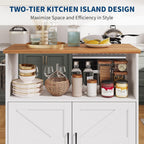 Garvee Rolling Kitchen Island with Storage Cabinet, 40.4'' Width Kitchen Cart, Portable Mobile Kitchen Island with Towel Rack, Wood Top and Lockable Wheels for Kitchen, Dining Room