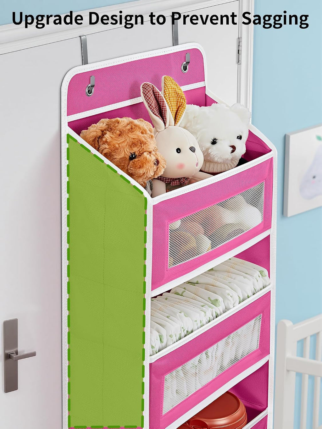 JARLINK Over The Door Organizer Storage, 5 Shelf Hanging Door Organizer with 5 Large Capacity Pockets, Anti Tilt 44 lb Load Behind Door Storage for Bedroom, Bathroom, Pantry, Nursery, Rose Pink