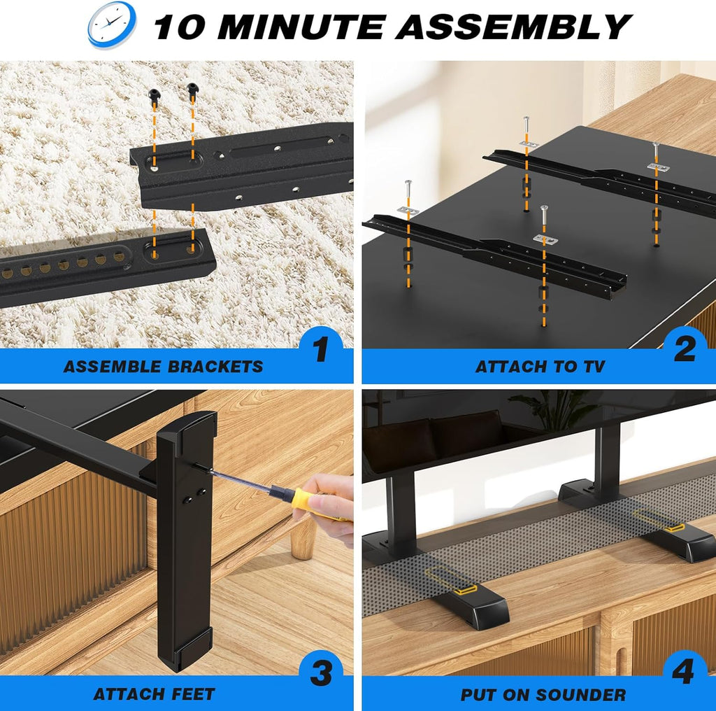 Rfiver Table Top TV Stand with Height Adjustable TV Legs, TV Stands Base with Cable Management for Most 37 to 86 90 Inch Flat or Curved TVs, Steel TV Feet Holds up to 150 lbs, Max VESA 800x600mm