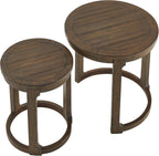 WILLIAMSPACE 24" Round Nesting Coffee Table Set of 2, Solid Wood Coffee Tables Mid Century Rustic Farmhouse Side End Tea Table for Living Room, Apartment (Drak Brown)
