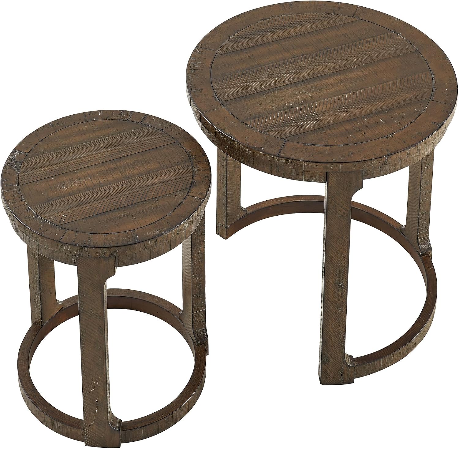 WILLIAMSPACE 24" Round Nesting Coffee Table Set of 2, Solid Wood Coffee Tables Mid Century Rustic Farmhouse Side End Tea Table for Living Room, Apartment (Drak Brown)