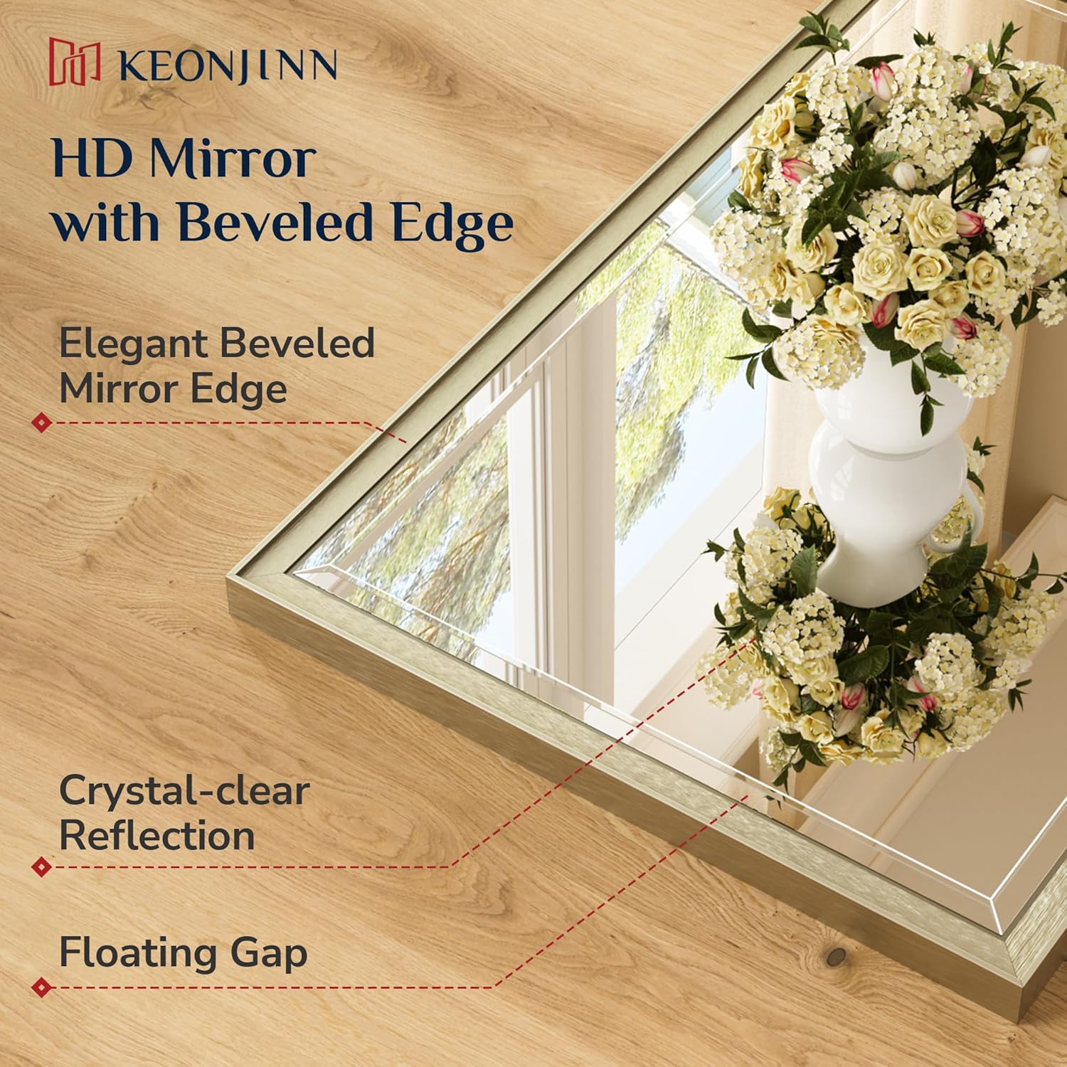 Keonjinn 20" x 30" Brushed Nickel Bathroom Mirrors for Over Sink, Silver Vanity Mirror for Wall, Thick Metal Framed, Beveled Edge Tempered Glass, Modern Farmhouse Rectangle Mirror for Bathroom Decor