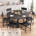 Round Dining Table Set for 6, Kitchen Table and Chairs for 6, Circle Table Round Pedestal Dining Room Dinner Dinette Table Set,7 Piece Space Saving Wood Kitchen & Dining Room Tables (Black, 51In)