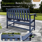 Sophia & William HDPE Outdoor Bench Weatherproof, 2-Person Garden Bench with Cup Holders, 700 lbs Capacity, Patio Benches for Porch, Garden, Backyard and Park, Navy