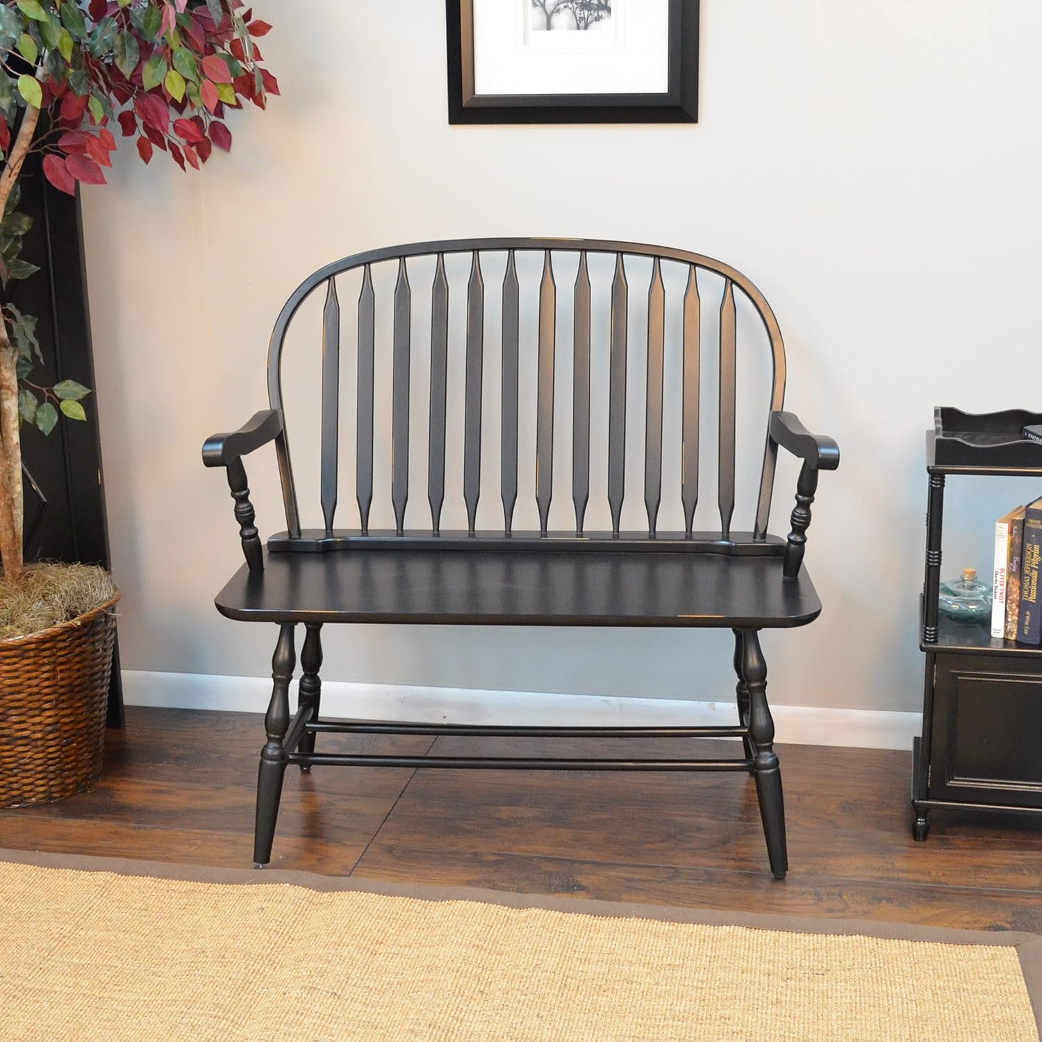 Carolina Living Windsor 44" Entryway Bench for Foyer, Entryway or Hallway, Antique Black