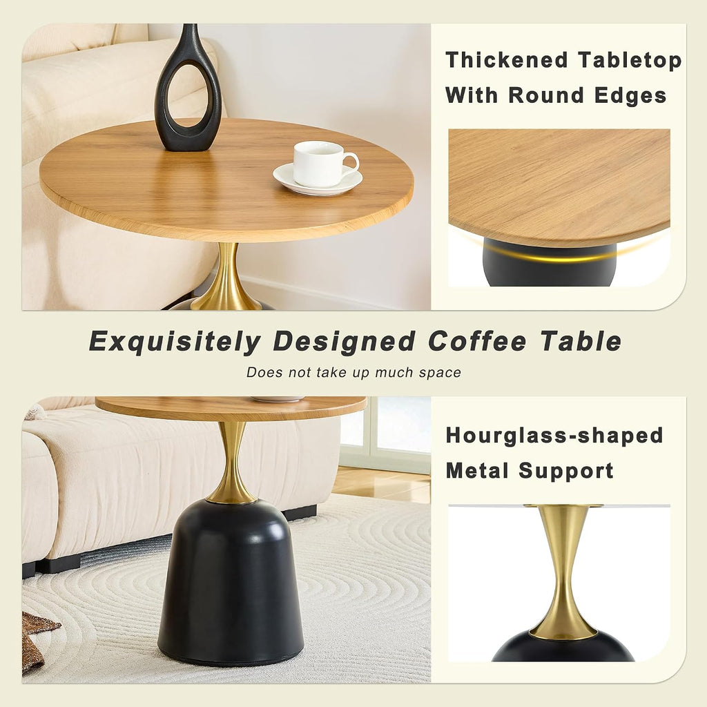 Modern 23.6" Round End Table, Wood Grain Side Table with Heavy-Duty Metal Base, Small Coffee Table for Living Room, Minimalist Nightstand for Bedroom, Simple & Sturdy Bedside Table (Wood)