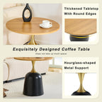 Modern 23.6" Round End Table, Wood Grain Side Table with Heavy-Duty Metal Base, Small Coffee Table for Living Room, Minimalist Nightstand for Bedroom, Simple & Sturdy Bedside Table (Wood)