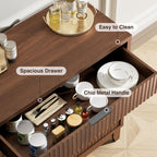 Vabches Fluted Sideboard Buffet Cabinet with Storage, 32" Coffee Bar Console Table with Drawer, Fluted Doors & Adjustable Shelf, Wood Small Buffet Cabinet for Living Room, Kitchen Dining Room, Brown