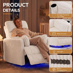 IPKIG Power Swivel Recliner Nursery Rocking Glider Chairs, Corduroy, Beige | LED Light, USB & Type-C Ports, and Cup Holder – Electric Rocking Reclining Chair for Baby Nursing, Living Room, and Bedroom