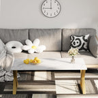 Wolawu Coffee Table Living Room Table White Center Table, Simple Modern Faux Marble Rectangular Tea Tables with Sturdy Gold Metal Frame,Industrial Wooden Coffee Table for Bedroom Home Office