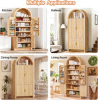 PRETZI Fluted Arched Cabinet with Doors, 71" Tall Kitchen Pantry Storage Cabinet with Adjustable Shelves and 6 Door Shelves, Freestanding Morden Organizer for Kitchen, Living Room, Natural Wood