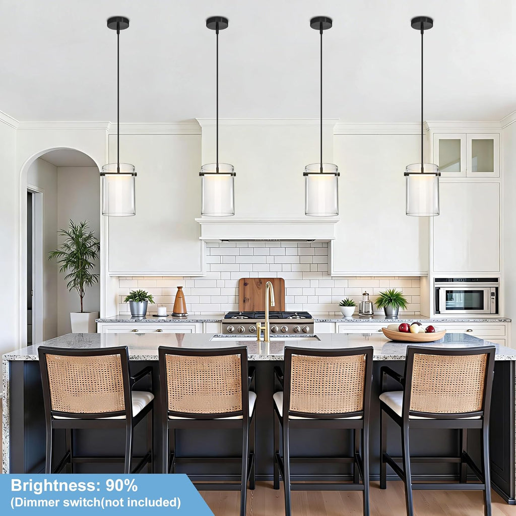Biewalk Black Pendant Lights Kitchen Island with 10.2" Clear Glass Shade, Adjustable Modern Pendant Lighting Over Sink with LED, Minimalist Hanging Light Fixture for Dining Room Kitchen Bedroom