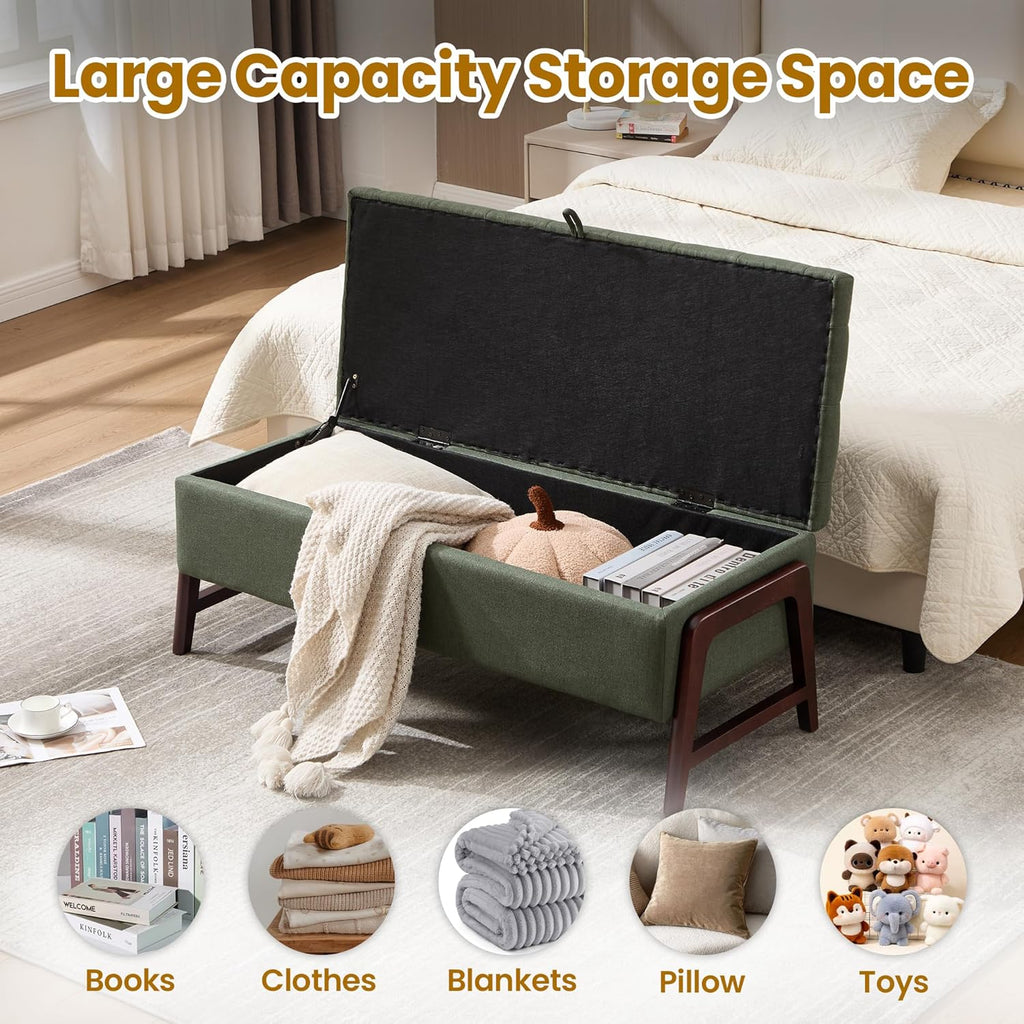 48" Ottoman with Storage,Storage Ottoman Bench with Hinge, Upholstered Entryway Bench with Seating for Bedroom, Living Room, Green