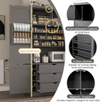 Polibi 80.1" Tall Freestanding Kitchen Pantry Cabinet, Large 41.3" Wide Shaker Style Storage Cupboard with 2 Power Outlets, Adjustable Shelves, 3 Drawers, Wine Rack & Countertop, Grey
