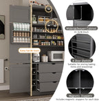 Ball & Cast 80″Tall Freestanding Kitchen Pantry Cabinet with 2 Power Outlets & 3 Large Drawers,41" W Versatile Farmhouse Pantry Storage Cabinet w/Adjustable Shelves and Door Shelves,for Kitchen, Grey