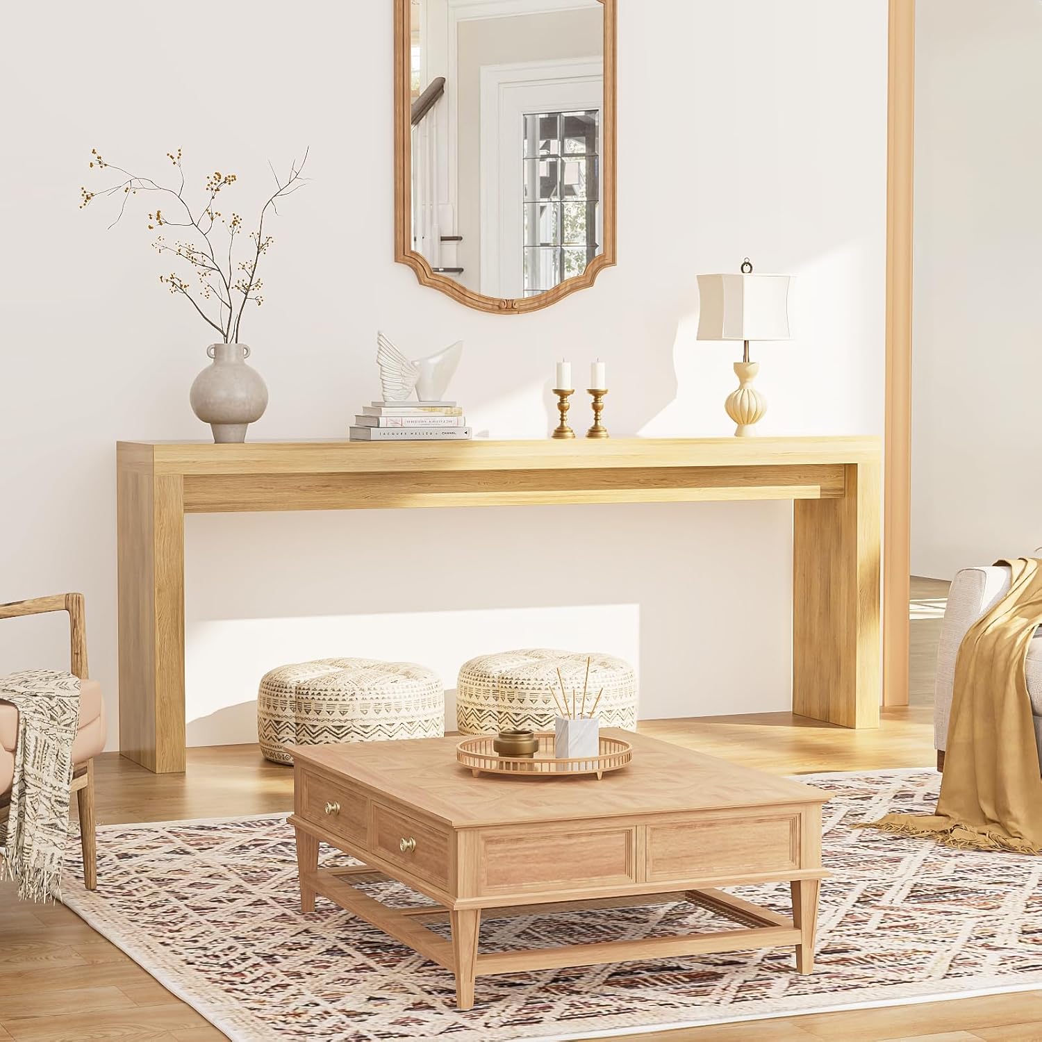 Extra Long Console Table for Entryway, 70.9-Inch Farmhouse Wood Behind Couch Table, Modern Entryway Rectangular Console Table for Entrance, Living Room, Hallway, Foyer (Natural)