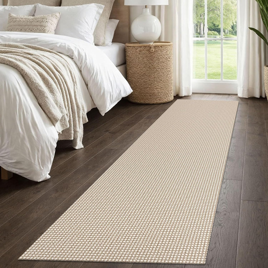 IOHOUZE Washable Runner Rug 2x8 Non Slip Rubber Backed Hallway Runner Entryway Runner Indoor, Kitchen Rugs Woven Cotton Floor Carpet for Kitchen Hall Entrance Bedroom, Cream/Beige