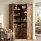 IRONCK Corner Bookshelf with Doors, 6-Tier Tall Corner Bookcase with Storage Cabinet, L-Shaped Corner Shelf for Living Room, Home Office, Vintage Brown