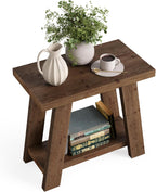 LITTLE TREE Solid Wood End Table, Small Side Table with 2-Tier Storage Shelf for Living Room, Rectangular Side Table for Couch, Bedside Table for Bedroom, Easy Assembly