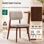 COLAMY Dining Chairs Set of 2, Mid Century Modern Upholstered Kitchen Chairs with Solid Red Oak Wood Legs, Textured Fabric Dining Room Accent Chairs for Small Spaces, 300 lbs Capacity,Walnut,Oatmeal