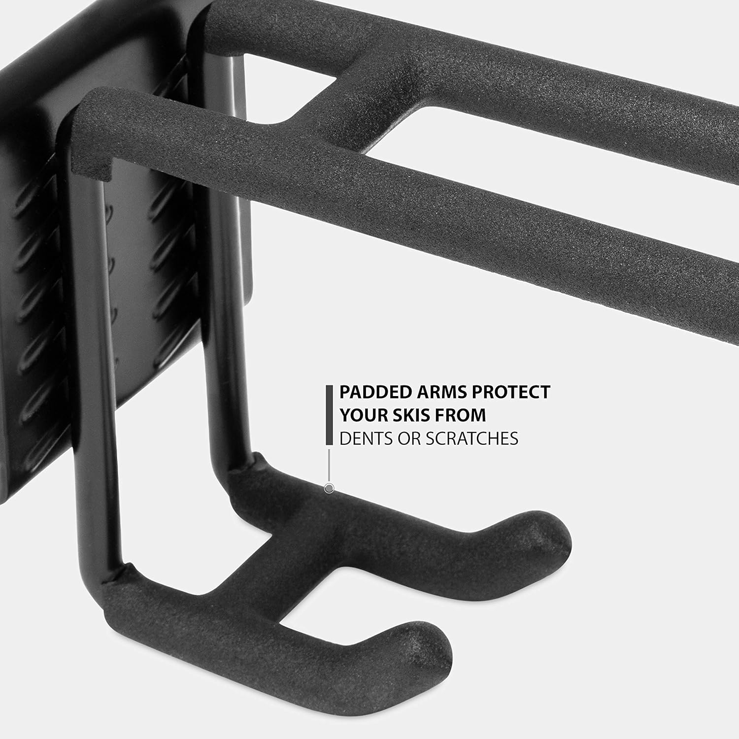 RaxGo Ski Wall Rack, Holds 4 Pairs of Skis & Skiing Poles or Snowboard for Home and Garage Storage, Wall Mounted, Heavy Duty and Adjustable Rubber-Coated Hooks