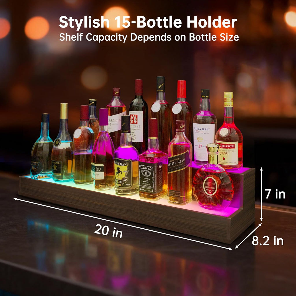 Cubehom LED Liquor Display Shelf, Freestanding Bar Cabinet with 2-Tier Adjustable Glass Shelves, Modern Floor Standing Wine & Spirit Storage Rack for Home Bar, Restaurant