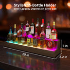 Cubehom LED Liquor Display Shelf, Freestanding Bar Cabinet with 2-Tier Adjustable Glass Shelves, Modern Floor Standing Wine & Spirit Storage Rack for Home Bar, Restaurant