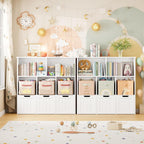 FOTOSOK Toy Storage Organizer with 3 Movable Drawers, Toy Organizer with Hidden Wheels and 5 Open Cubbies, Stuffed Animal Storage Organizer, Multifunctional Toy Chest for Playroom, White