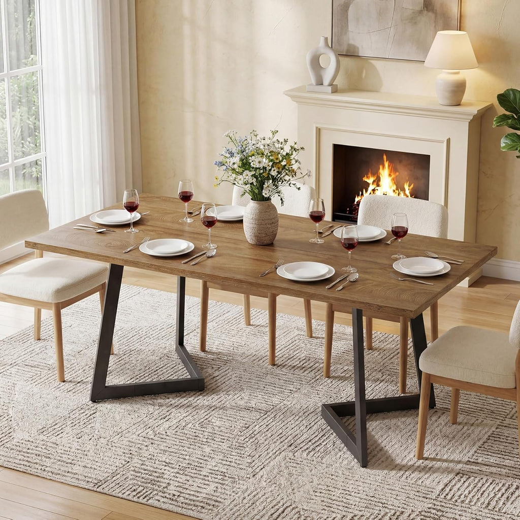 Tribesigns 62.2" Farmhouse Dining Table for 4-6, Industrial Rectangular Kitchen Dinner Table with Heavy-Duty Metal Legs for Home, Dining Room, Kitchen, Easy Assembly (Rustic Brown＋Black)