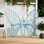 49 Inch Outdoor Bench, Blue Garden Bench with Metal Frame, Weatherproof Butterfly Front Porch Benches for Lawn, Garden, Yard, Balcony