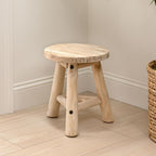 JONATHAN Y Finesse Handcrafted Solid Teak Wood Accent Stool, 14" Rustic Round Backless Step Stool for Living Room, Natural Bleach Finish Side Table, Holds up to 275 lbs STL3008A