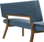 Channell Wood Dining Bench in Walnut Finish with Blue Fabric