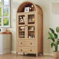 HUAHUU 71" Tall Pantry Cabinet, Arched Cabinet, Kitchen Storage Cabinets with 2 Large Drawers & Adjustable Shelves & Glass Door for Living Room, Kitchen, Dining Room, Natrual