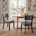 UVV Wooden Dining Chairs Set of 2, Mid Century Tufted Upholstered Kitchen Chairs Dining Room Chairs, Velvet Farmhouse Dinner Chair for Kitchen Dining Room, Dark Grey-Black Legs