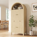 Apicizon 70" Tall Arched Kitchen Pantry Cabinet, 6-Tier Modern Fluted Wood Storage Cabinet with Doors Drawer & Adjustable Shelves, Farmhouse Cupboard Organizer for Dining Room, Bathroom, Natural