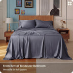Bedsure Queen Sheet Set, Cooling Sheets for Queen Size Bed Set, Rayon Derived from Bamboo, PureWoven, Breathable & Soft, Deep Pocket Up to 16", Hotel Luxury Silky Bedding for Hot Sleepers, Dark Grey